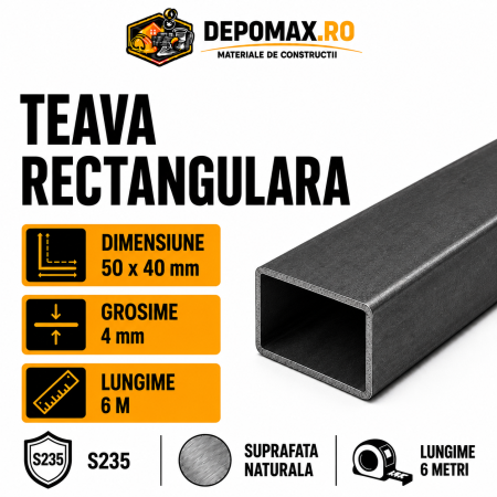 Teava rectangulara 50 x 40 x 4 mm, 6 metri